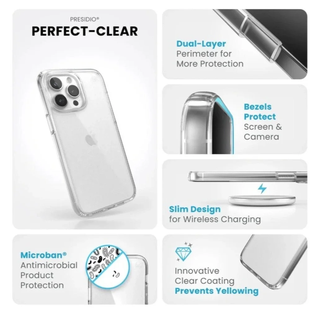 Speck Presidio Perfect-Clear iPhone 15 Pro Max‎ Case 13ft Drop Protection Clear